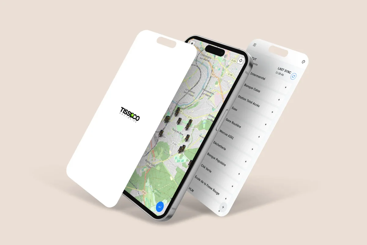 Maquette iPhone de l'application mobile Tisseco Solidaire pour les chauffeurs
